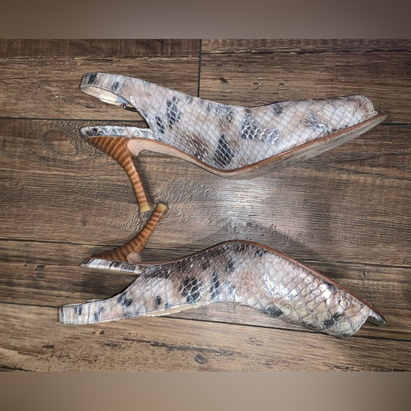 Snakeskin Slingback Heels stuart Weitzman formal peep toe cream fall cocktail - Picture 5 of 7